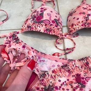 Beautiful Pink Red Triumph Bikini XS with Flowers